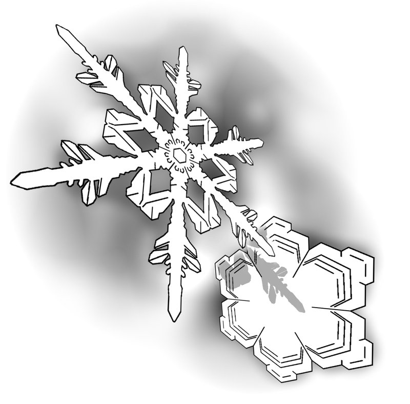 Detailed drawing of a snowflake crystal.